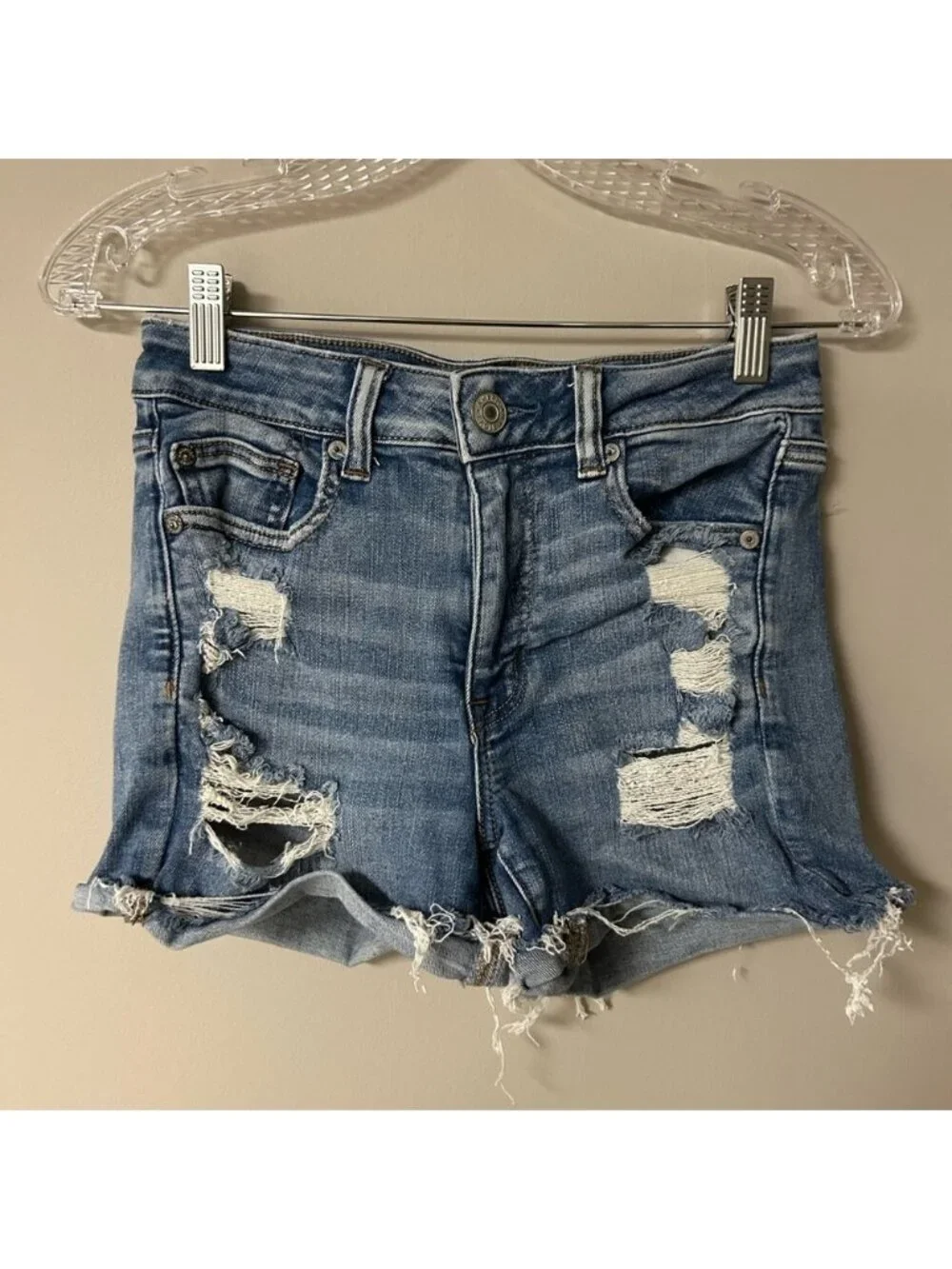 American‎ Eagle Hi-Rise Shortie Ripped Jean Shorts